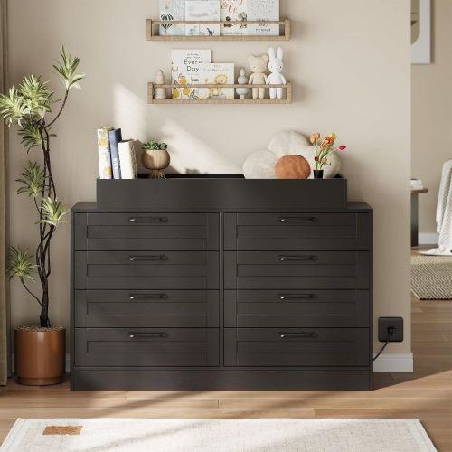 Acekool Changing Table Dresser, 8 Drawer Nursery Dresser with Removable Guardrails, Multi-Functional Baby Changing Station & Storage