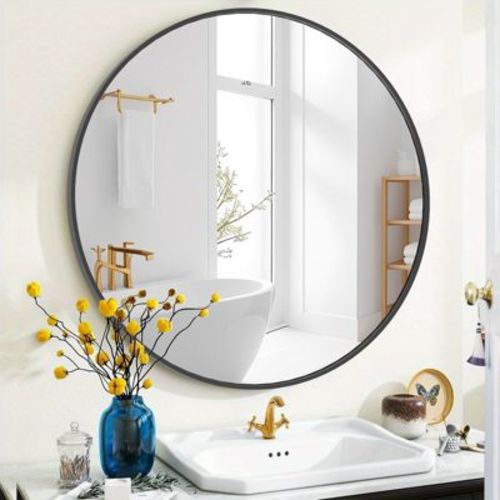 Sweetcrispy 20 X 20 Metal Round Wall Mirror- Black