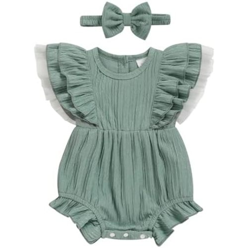 TITKKOP Ruffle Bubble Romper for Baby Girl | One-Piece Shorts Jumpsuit | Summer Outfit & Dress for Infants 0-18M