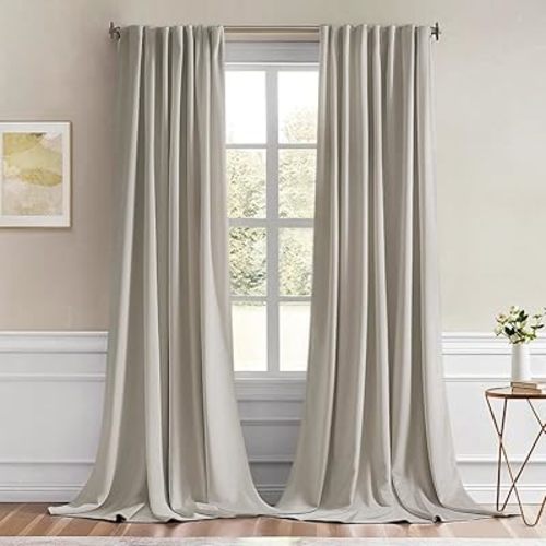 MIULEE Natural Back Tab Blackout Curtains 52x96 Inch Long 2 Panels Set