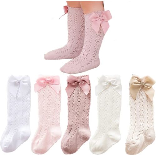 Baby Girls Knee High Socks Toddler Bow Mesh Long Stockings Infants Thin Socks For Spring Summer - 5-pack Mesh