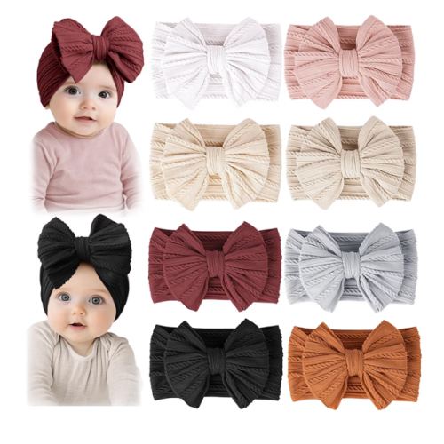 Prohouse 8 Pack Baby Headbands Soft Nylon Hairbands Hair Bows for Newborns Infants Toddlers and Baby Girls Elastic Hairbands for Daily Wear, Photoshoots