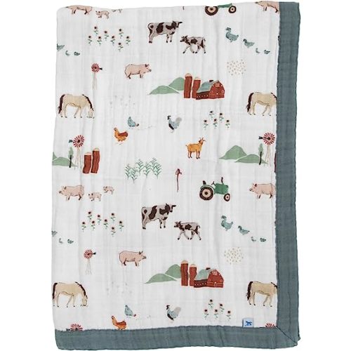 Little Unicorn Newborn Receiving Quilt | Ultra- Soft, Multi-Layered Muslin Fabric | Gift for Newborns & on-The-go (Farmyard)