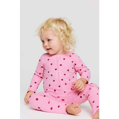 Growie Long Sleeve Zip All In One Romper - Color: strawberry milk/polka dot 0-3 months
