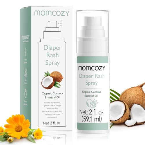 Momcozy Baby Diaper Rash Cream Spray, Single Hand Diaper Spray Daily Use for Skin Care, Natural Ingredients Coconut Diaper Cream, Fragrances Free Hypoallergenic for Sensitive Skin, 200 Sprays 2 oz