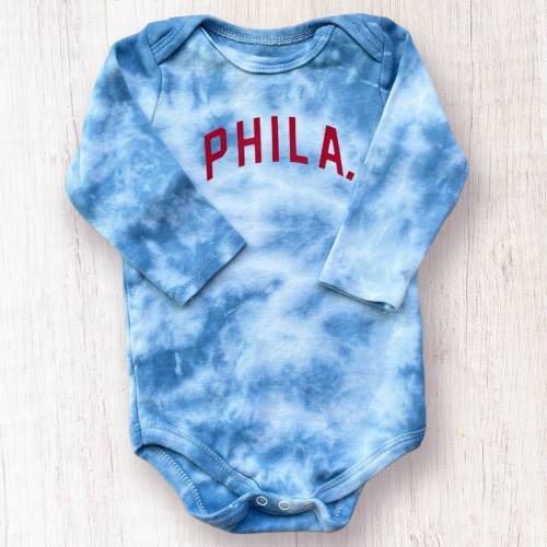 PHILA tie dye baby shirt Philadelphia baseball shirt Philadelphia basketball shirt Philly sports fan Philly fan gift Philly gear Philly baby