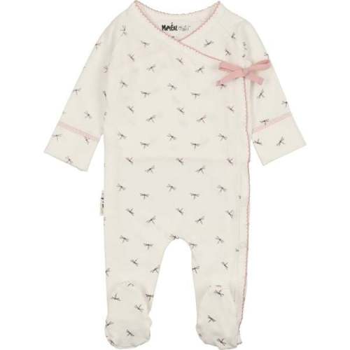 Dainty Dragonfly Print Kimono Footie, White - Maniere | Maisonette