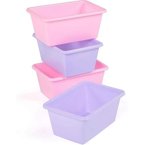 Humble Crew Toy Storage Bins for Kids, Set of 4, Pink/Purple, Small - Sturdy, Colorful Plastic Storage Bins for Classroom, Playroom, Nursery, and More - Premium Toddlers Toy Organizer Bins