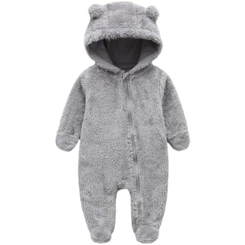 Baby Snowsuit Bear Ear Hooded Jumpsuit Fleece Romper Zipper Winter Coat Outfits