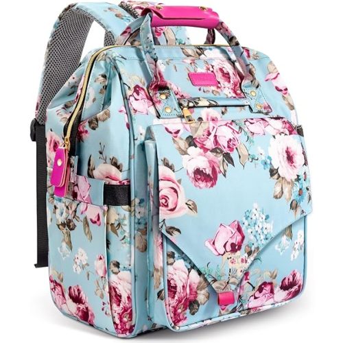 LitBear Diaper Bag Backpack, Large Capacity Multifunction Nappy Bags, Waterproof Baby Bag Floral Insulated Sturdy Travel Maternity Back Pack for Baby Girls with Diaper Pad Bottle Bag (Rose Flower)