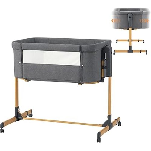 3 in 1 Baby Bassinet,Rocking Bassinet,Bedside Bassinet with Wheels and Adjustable Height,Bedside Sleeper with Breathable Mesh and Mattress,Baby Crib for Newborn (1, L-Shape)