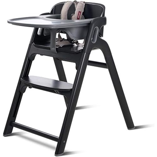 Momcozy DinerPal Wooden High Chair for Babies, Toddlers & Adults Up to 308 Lbs, Convertible Baby Highchair with Food-Grade Tray, Dishwasher-Safe, Adjustable & Ergonomic, Midnight Black​
