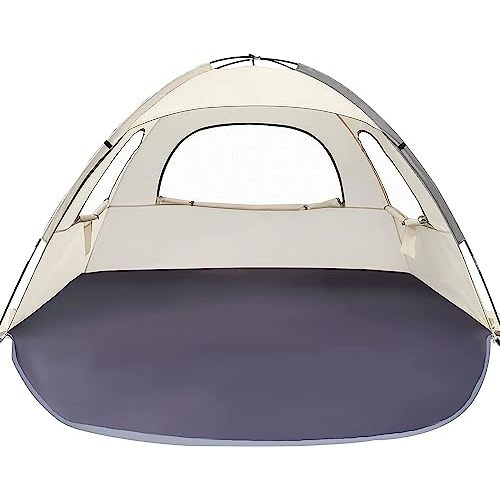 WhiteFang Beach Tent Anti-UV Portable Sun Shade Shelter for 3/4/6/8 Person, Extendable Floor with 3 Ventilating Mesh Windows Plus Carrying Bag, Stakes and Guy Lines