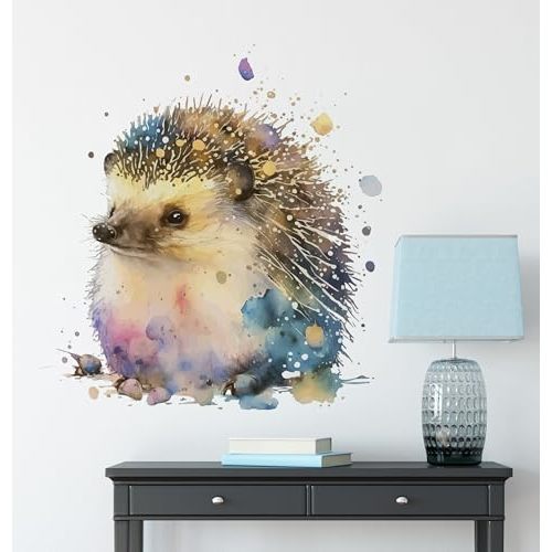 Adorable Watercolor Hedgehog Wall Stickers for Nursery, Cute Lovely Forest Animal Decals Vinyl Waterproof Peel Removable Murals for Kids Baby Room Bathroom Toilet Playroom Furniture Classroom