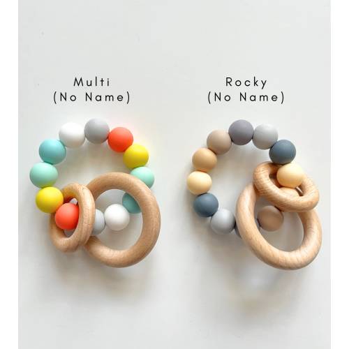 Wooden Silicone Sensory Ring | Personalized Silicone Rattle Ring | Wooden Rings | Sensory Toy