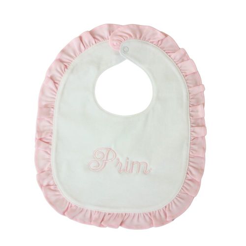 Baby Girl Bib Monogrammed with Pink Ruffle Trim