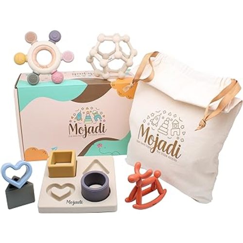 Montessori Baby Teething Toys Set - Food-Grade Silicone, BPA-Free, Teethers for Babies 0-6, 6-12 Months, Infant Teething Relief, Baby Puzzle, Baby Shower Gifts, Infant Sensory Toys