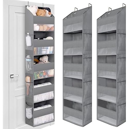 GRANNY SAYS 2 Pack 5-Shelf 5-Shelf Over The Door Organizer, Hanging Door Organizer with 5 Large Capacity Pockets and 8 Mesh Pockets, Swing-Proof Behind Door Organizers and Storage, Gray