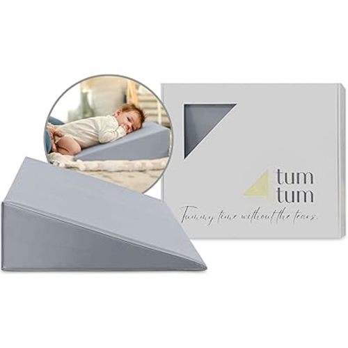 tumtum - The Premium Tummy Time Wedge, Angled Tummy Time Wedge for Strength and Coordination, Soft Vegan Leather Wedge, Baby Wedge for Newborn to 12 Months, Slate