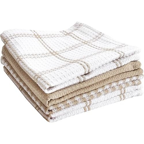 T-FAL Premium Waffle Dish Cloths: Highly Absorbent, Super Soft Long Lasting - 100% Cotton, 12"x13" Flat Waffle Dish Towel for Cleaning & Drying Dishes, (4-Pack), Sand