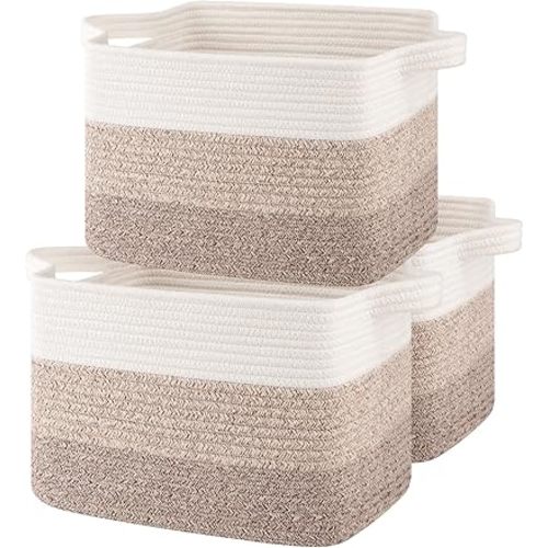 Storage Baskets for Organizing, Woven Baskets for Shelves, Rectangle Decorative Organizer for Storage Clothes, Toy, Books, Towels Nursery Bins 3 Pack (Gradient Yellow)