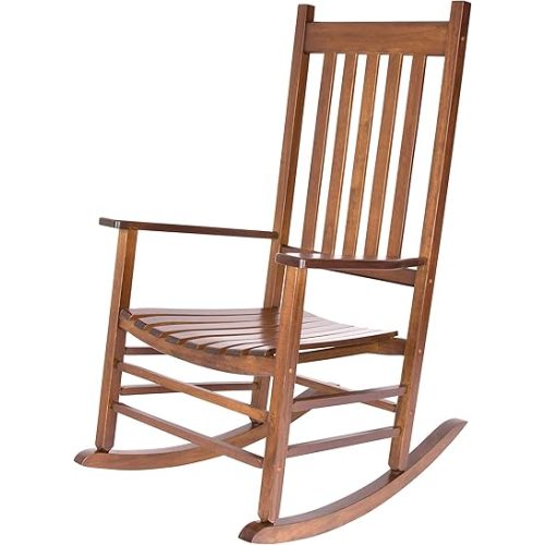 Shine Company Vermont Porch Rocker, High Back Wood Rocking Chair, Oak