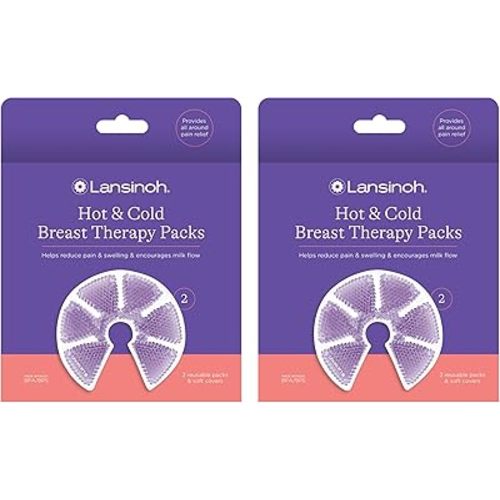 Lansinoh Breast Therapy Packs, Hot and Cold Breast-Pads with 2 Soft Covers, Postpartum Essentials for Nipple Pain Relief, Mastitis, Engorgement, Support for Breastfeeding and Pump Aid, 4 Pack