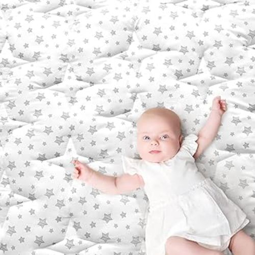 Baby Play Mat Extra Thick, Large, Crawling Mat Non Slip Cushioned Baby Mats for Playing 79x55 Inches, Baby Playmat Floor Mat for Babies, Toddler, White Star