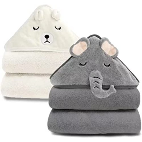 URSEORY 2 Pack Hooded Baby Towel - Premium Soft Bath Towel for Bathtub for Babie, Newborn, Infant - Ultra Absorbent, Natural Baby Stuff Towel for Boy and Girl (Elephant, Bird)