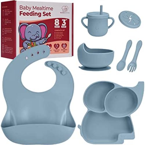 Amazon.com: Mummentos Silicone Baby Feeding Set - Baby Led Weaning Supplies, Toddler Utensils, Transition Sippy Cups with Straw, Baberos Para Bebe, Suction Plates, Silicone Bibs, Bowl, Dishes, Snack, Self Feeding : Baby