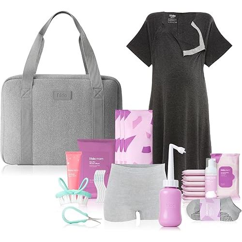 Frida Mom 30pc Pre-Packed Hospital & Diaper Bag Essentials Gift Set, Includes Labor, Postpartum, & Newborn Grooming Kit in One, Easy to Organize with Removable Toiletry Bags, & Suitcase Strap