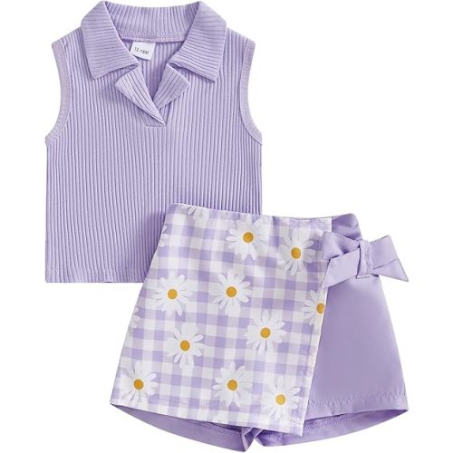 Toddler Baby Girl Summer Clothes 1T 2T 3T 4T 5T Ribbed Knit Tank Tops Floral Shorts Set 2 Piece Outfits