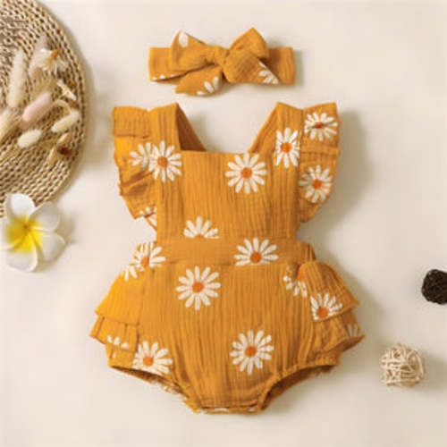 Baby Girl Romper Boho Ruffle Sleeveless Newborn Bodysuit with Headband – MyKidos
