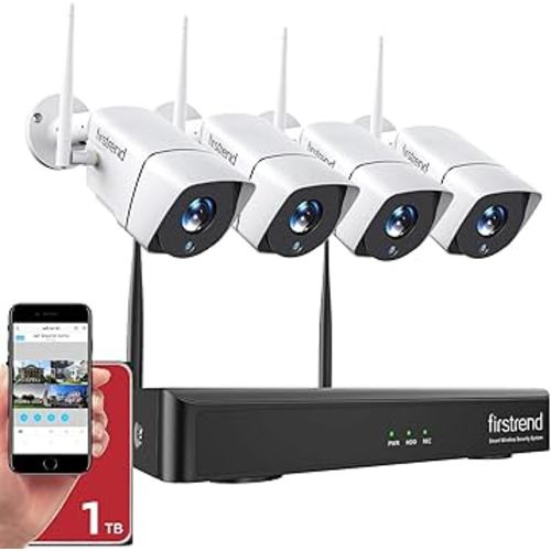 Security Camera System Wireless,Firstrend 1080P 8CH Wireless Home Security Systems with 4 pcs 2MP Full HD Cameras 1TB HDD Night Vision Motion Detection App for Indoor Outdoor Video Surveillance