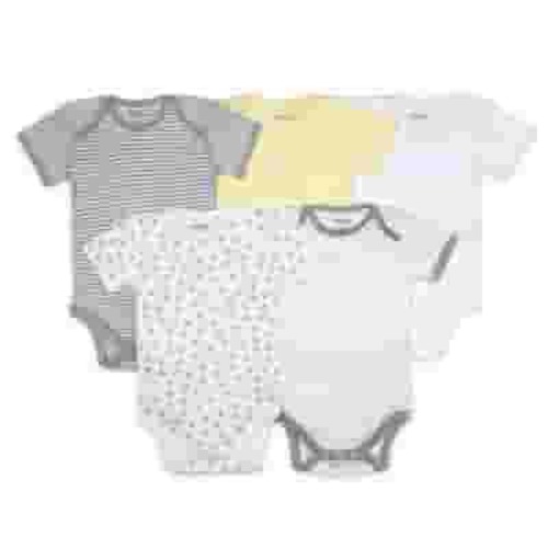 Burt's Bee Baby Organic Bee Essentials Short Sleeve Variety Bodysuits, 5pk (Baby Boys or Baby Girls, Unisex)
