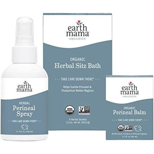 Earth Mama Postpartum Recovery Kit, Take Care Down There® Trifecta with Organic Perineal Balm, Sitz Bath & Herbal Peri Spray, 3-Piece Set