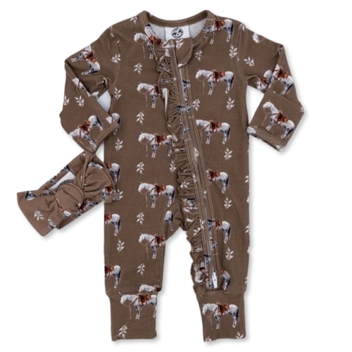 Almond Ranch Horse -Ruffled- Folding Feet Jammies – Cowkid Clothing Company