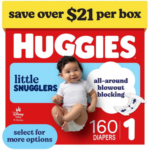 Huggies Little Snugglers Fragrance Free Baby Diapers, Size 1 (8-14 lbs), 160 Count (Select for More)