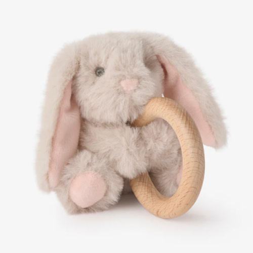 Plush Bunny Wooden Ring Rattle – Elegant Baby