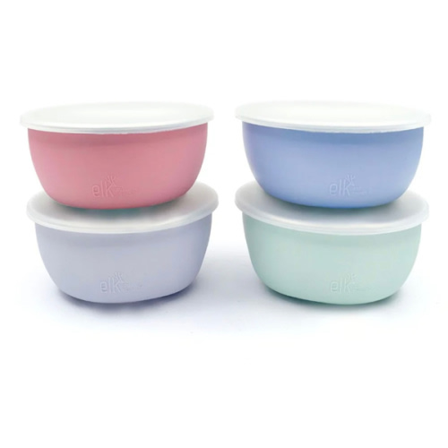 Stainless Steel Bowl with Silicone Sleeve + Lids