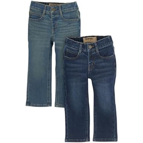 Wrangler Authentics Toddler Boys Jeans 2-Pack Pull-On Denim, Soft Stretchy Fabric, Adjustable Waistband, Classic Fit, Durable