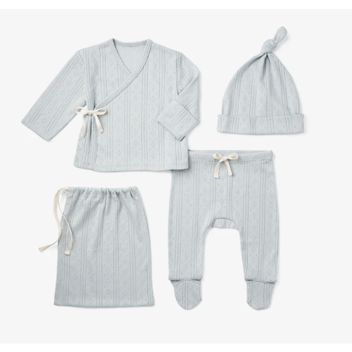 Pale Blue Organic Cotton Pointelle Layette Gift Set – Elegant Baby