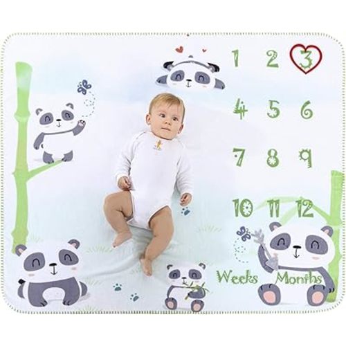 InnoBeta Baby Monthly Milestone Blanket, Flannel Plush Newborn Infant Photo Blanket, for Pictures Photography for Newborn Boys & Girls New Mom Gifts (Panda)