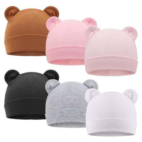 DRESHOW BQUBO 6 Pack Baby Beanie Hats for Unisex Infant Toddler Cotton Beanie Newborn Hospital Hat for Boys Girls 0-6 Months