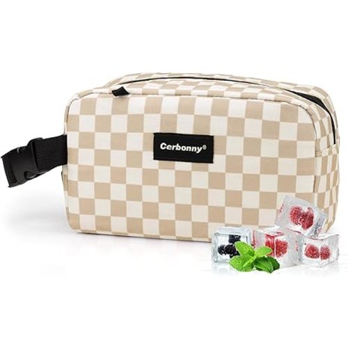 Cerbonny Small Cooler Bag Freezable Lunch Bag for Work School Travel,Small Lunch Bag,insulated snack bag For Adults/Kids,Mini Cooler,Lunch bag small Fit For Yogurt(Khaki Checkerboard