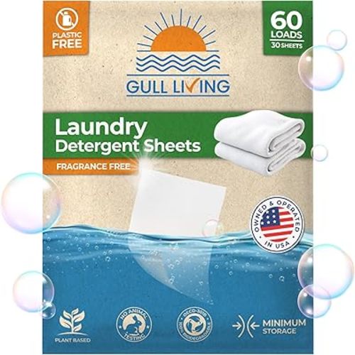 Gull Living Home Travel Laundry Detergent Sheet Unscented - 60 Loads Pack - Washing Machine Sheets Detergent