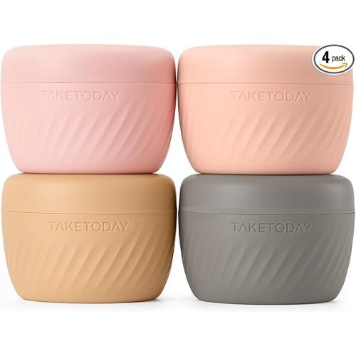TakeToday Travel Containers for Toiletries, Leak-Proof, TSA Approved, Refillable Silicone Cylindrical Cream Jars with Lid for Cosmetic Toiletry, 3oz, 4 Pack, Apricot