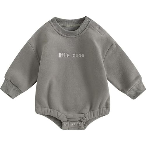 VISGOGO Newborn Infant Baby Boy Girls Oversized Romper Little Dude Sweater Onesie Coming Home Outfit Neutral Clothes