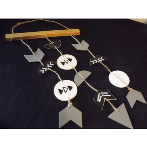 WOODEN HANGING BABY MOBILE black, gray, white ARROWS