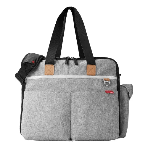 Skip Hop Diaper Bag: Iconic Duo Weekender, Extra Large Capacity with Changing Pad & Stroller Attachment, Grey Melange